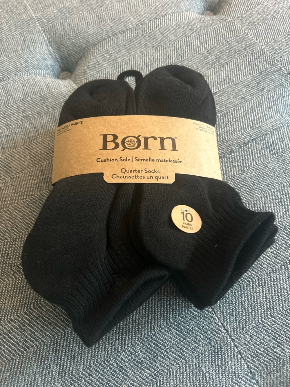 Born Cushion Sole Black Quarter Socks- Womens Shoe Size 4-10 NWT